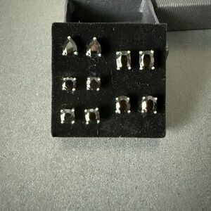 12.50 CTW mixed shape Sterling Silver Black Spinel Stud Earrings Set of 5 pairs